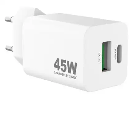 11111sinox Pro SXP 6045  USB-C / USB-A Schnellladegerät 45 Watt USB-C und USB-A Anschluss weiß